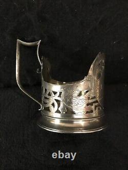 Collectible Antique pre 1915 Imperial Russian 84 Silver Tea glass holder-236e