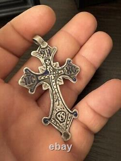 Cross Antique Vtg silver 84 enamel? IX Imperial Russia tsarism Orthodox Christia