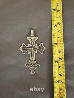 Cross Antique Vtg silver 84 enamel? IX Imperial Russia tsarism Orthodox Christia