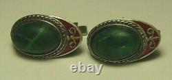 Earrings 84 Silver Malachite Enamel Imperial Russian Moscow 1910
