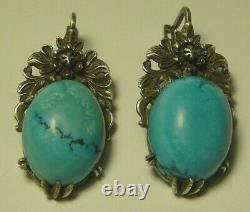 Earrings 84 Silver Turquoise Imperial Russian 1908