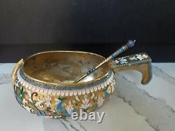Exceptional Antique Imperial Russian Silver Enamel Kovsh By Gerachev Brothers