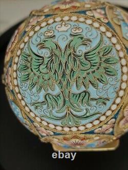 Exceptional Antique Russian Imperial Gilded Silver Enamel Egg 1900s