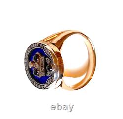 Faberge Antique Russian Empire 14K Gold Jeweled Enamel Men' Ring size 10