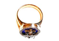 Faberge Antique Russian Empire 14K Gold Jeweled Enamel Men' Ring size 10