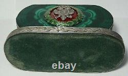 Faberge Business Card Holder Silver 84 Imperial Russian 1904 Enamel Malachite