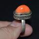 Faberge Design Imperial Russian 19th Vtg Antique Big Coral Ring Silver 84 Salmon