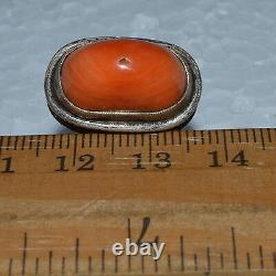 Faberge Design Imperial Russian 19th VTG Antique BIG CORAL RING SILVER 84 Salmon