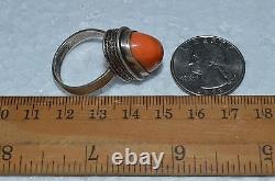 Faberge Design Imperial Russian 19th VTG Antique BIG CORAL RING SILVER 84 Salmon