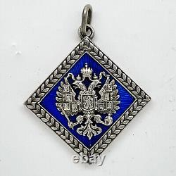 Faberge Russian 88 Silver Guilloche Enamel Pendant Imperial Double Headed Eagle