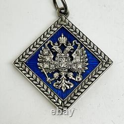 Faberge Russian 88 Silver Guilloche Enamel Pendant Imperial Double Headed Eagle