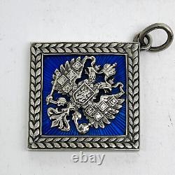 Faberge Russian 88 Silver Guilloche Enamel Pendant Imperial Double Headed Eagle