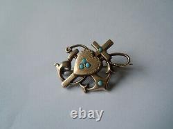 Faberge design IMPERIAL Russian 84 Silver Brooch with Turquoise in Gold