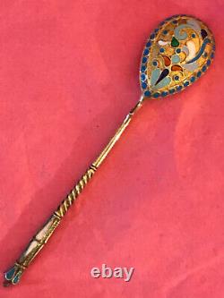 Famous Maker Beautiful Cloisonne Russian Imperial Silver 84 Enamel Spoon Antique