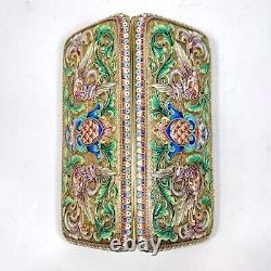 Fantastic Antique 84 silver enamel Russian Imperial Case with Birds Faberge Qlty