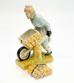 Gardner Russian Imperial Bisque Porcelain Figurine Man with Wheelbarrow