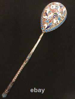 Genuine Vintage Russian Spoon Cloisonne Enamel Silver 84 Russia Imperial Antique