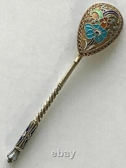 Genuine Vintage Spoon Cloisonne Enamel Silver 84 Russian Imperial Antique Russia