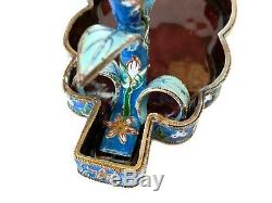 Gorgeous Antique Imperial Russian 84 Silver & Cloisonné Enamel Tray & Egg Flower
