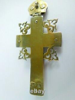 Gorgeous Large Imperial Russian Silver Gilt & Enamel Crucifix Moscow