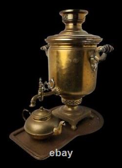 Great Antique V. L. BATASHEV, Tula Imperial Russian Brass Samovar Set, ca. 1899