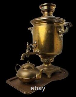 Great Antique V. L. BATASHEV, Tula Imperial Russian Brass Samovar Set, ca. 1899