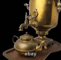 Great Antique V. L. BATASHEV, Tula Imperial Russian Brass Samovar Set, ca. 1899