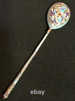 Great Spoon Cloisonne Enamel Silver 84 Dmitriy Nikolaev Russian Imperial Antique