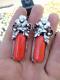Huge Antique Imperial Russian Sterling Silver 84 Earrings Women's Jewelry Coral