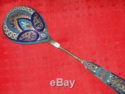 Huge Russian Imperial Silver 84 Enamel Large Spoon Ruckert For Faberge Antiques