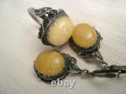 Huge Set Antique Soviet USSR Earrings Ring Sterling Silver 925 Royal Amber Women