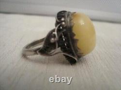 Huge Set Antique Soviet USSR Earrings Ring Sterling Silver 925 Royal Amber Women