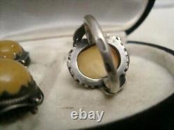 Huge Set Antique Soviet USSR Earrings Ring Sterling Silver 925 Royal Amber Women