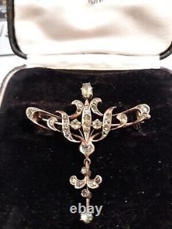 Imperial Antique Russian Art Nouveau 56 14k Gold Demantoid Garnet Pin Brooch