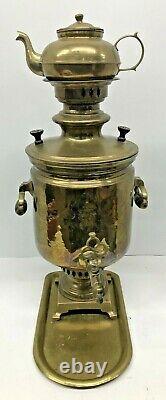 Imperial Antique Russian Samovar Tula With Teapot, 17 Stamps, 19th Century -BRASS