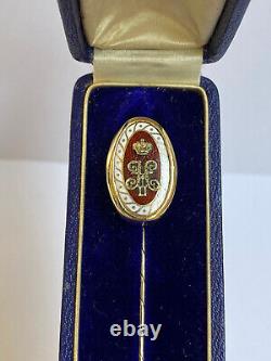 Imperial Faberge 14k 56 Gold Red Enamel Stick Pin Brooch Nicholas II