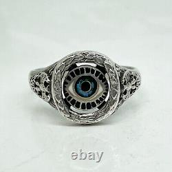 Imperial Russian 84 Silver Enamel Masonic Seeing Eye Ring