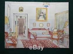 Imperial Russian Aristocratic Interior Antique Watercolour 1910