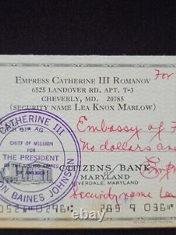 Imperial Russian Empress Catherine III Romanov Signed Bank Check Russia Royalty