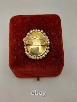 Imperial Russian Faberge 18K 72 Hand Painted Enamel Pearls Ladys Ring