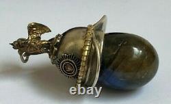 Imperial Russian Faberge 84 Silver & Gold Military Award Helmet Stone Pendant