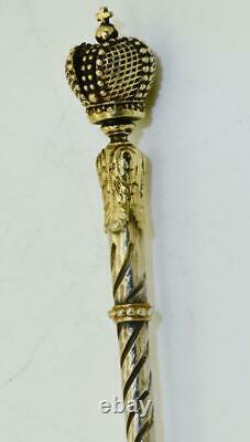 Imperial Russian Faberge Gilt Silver Tea Spoon by Erik Kollin-Romanov Crown 1880