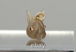 Imperial Russian Faberge Hardstone Agate Easter Rabbit Head Neck Pendant Charm