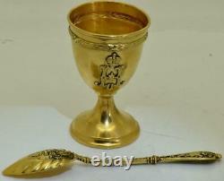 Imperial Russian Faberge Orthodox Baptism Gilt Silver Spoon Goblet set c1896 Box
