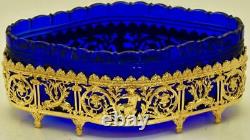 Imperial Russian Faberge Rappaport Gild Silver Cobalt Blue Crystal Caviar Holder