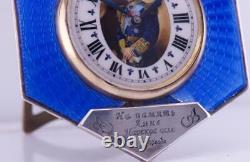 Imperial Russian Faberge Silver Enamel Desk Clock Award by Tsar Nicholas II 1903