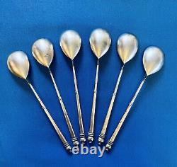 Imperial Russian Gilt 84 Silver Kokoshnik Marked Compote Spoons Set of 6
