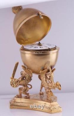 Imperial Russian Gilt Silver Easter Egg Verge Fusee Deck Clock Griffins Base