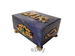 Imperial Russian Jewelry Box Lapis Lazuli With Gilt Silver & Diamonds