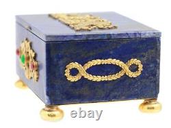 Imperial Russian Jewelry Box Lapis Lazuli With Gilt Silver & Diamonds